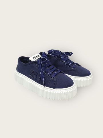 MIU MIU ロイヤルブルー ロゴ デニム スニーカー 36.5 147661091