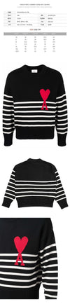 AMI Men's Big Heart Logo Stripe Knit Black E22UKS004 016 958 129750698 [P]