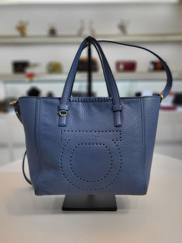 Salvatore Ferragamo Salvatore Gancci Blue Grain Marta Tote Bag 147727057