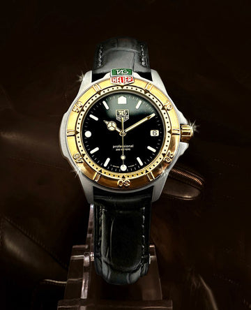 Tag Heuer Vintage Professional 200M Black Dial Men's Leather Watch 130004765
