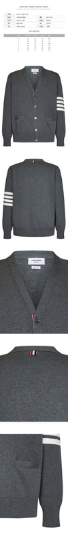 THOM BROWNE Milano Stitch Cardigan mit diagonaler Borte in Mittelgrau stamp: MKC171A 00219 035 130919529 [P]