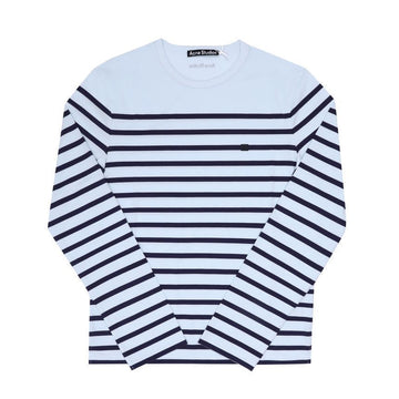 Acne Studios CL0306 PALE BLUE Face Logo Patch Stripe Unisex Long Sleeve T-shirt 144730480