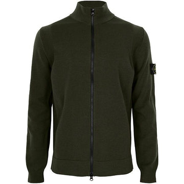 Stone Island Military Green Patch Wool Knit Zip-Up Jacket 147838940