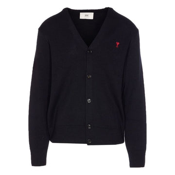AMI Small Heart Logo Wool Cardigan Black 147837664