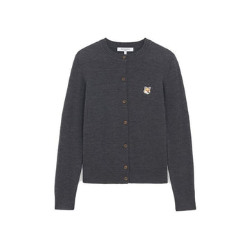MAISON KITSUNE Fox Kopf Strickjacke Charcoal Melange H190 49391825