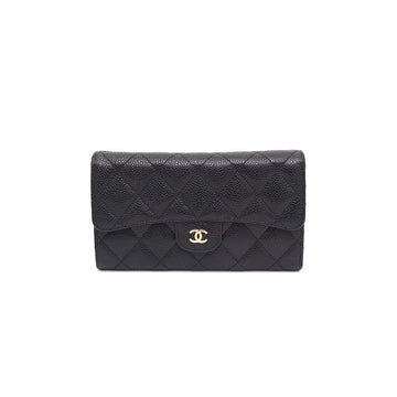 CHANEL A31506 Black Caviar Gold CC Classic Flap Women's Long Wallet 83789181 148192966