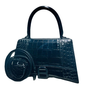 BALENCIAGA アワーグラス XS トートバッグ 592833 ブラック クロコダイル エンボス スモール トップハンドルバッグ 148201819