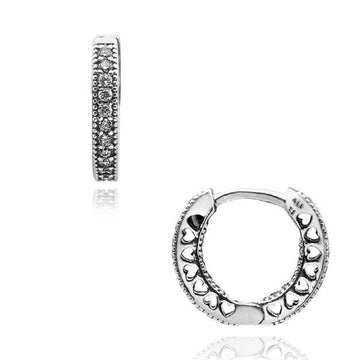 Pandora Signature Heart of Pave Hoop Silver Earrings 296317CZ 48193334
