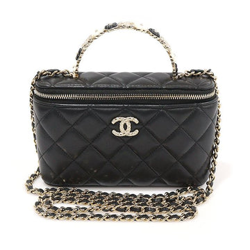 CHANEL Black Lambskin Camellia Flower Top Handle Vanity Case 2WAY AP3576 148275745