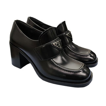 PRADA トライアングルロゴ ブラッシュドレザー ハイヒールローファー (1D223N 055 F0002) 123472028
