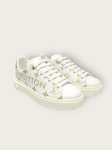 Louis Vuitton White Gold Lettering Logo Timeout Sneakers 35 148278763