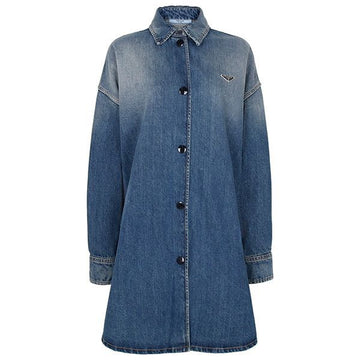 Prada Light Blue Triangle Logo Denim Shirt GFC060 16PK F0V3N 148422057