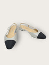 CHANEL Silver Two-Tone Slingback Pumps Low Heel Flat Shoes 148427570 [P]