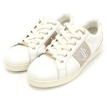 Jimmy Choo White Leather Ballet Pink CASH JC Glitter Women's Sneakers 37 148489435