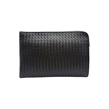 BOTTEGA VENETA Bottega Intrecciato Woven Doppelreißverschluss Clutch Groß Schwarz 406021 148512225