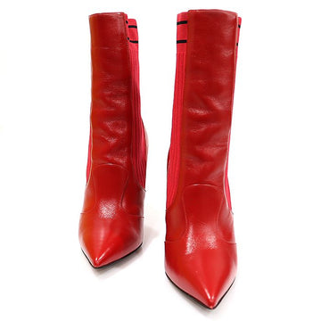 Fendi 8T6645 Red Calfskin Knit Lettering Logo High Heel Sock Women's Ankle Boots 34.5 148518665
