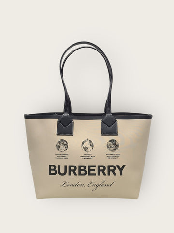 Burberry Beige Heritage Label London Tote Shoulder Bag Small 148531290