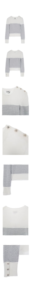 CHANEL Kokosstrand Streifen Strick 38 Weiß/Silber 4ET1970 122430723 [P]