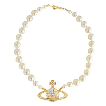 VIVIENNE WESTWOOD 25FW ONE ROW Perlen Choker Halskette Relief Gold Creme Kristall 148574538