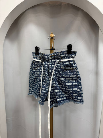 BALENCIAGA ミウミウ デニム ロゴ プリント ショート パンツ M 148645451