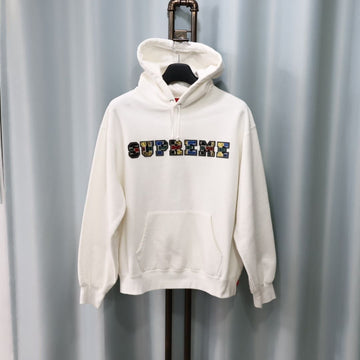 SUPREME College White Patchwork Leder Kapuzenpullover M/100 148709795