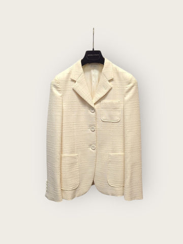 BOTTEGA VENETA ホワイト スクエア キルティッド ツイード ジャケット 38 121054964