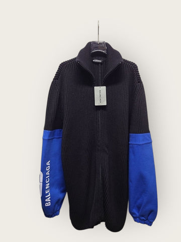 BALENCIAGA ブラックブルーロゴオーバーニットジャケット 120619382