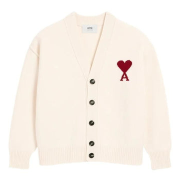 AMI Merino Wool Cardigan with Heart Logo 148758169