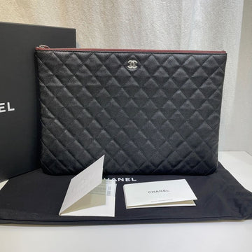 CHANEL Classic Caviar Large Black Silver Clutch A82552 148789036