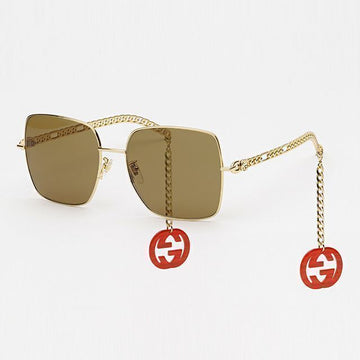 Gucci Sunglasses GG0724S 002 Luxury Gold Metal Chain Decor Oversized Metallic Fashion 62831712