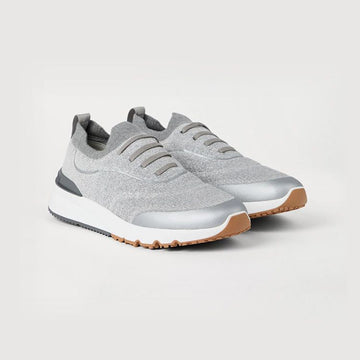 BRUNELLO CUCINELLI コットンニットランナー スニーカー ライトグレー MZUEHRO342 CRG32 148806005