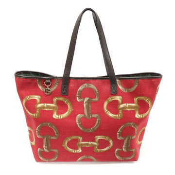 GUCCI レッド キャンバス ブラウン レザー ホースビット ショッパー ショルダーバッグ CO64905GU 148875697