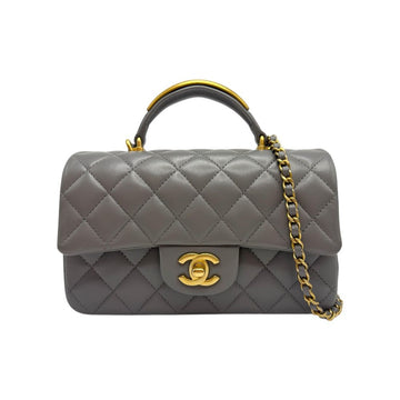 CHANEL Klassische Top-Handle Neu Mini Crossbody Tasche Lammleder Grau AS2431 148876064