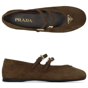 Prada 25FW Cocoa Brown Triangle Logo Suede Ballerina Flat Shoes 1F794N 008 F0324 148888960