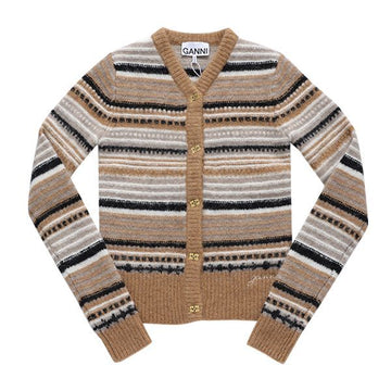 Ganni K2235 177 Stripe Soft Wool Alpaca Women's Cardigan 144592163