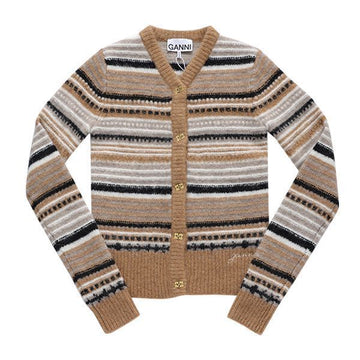 Ganni K2235 177 Stripe Soft Wool Alpaca Women's Cardigan 144592163 [P]