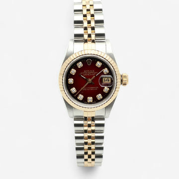 ROLEX 69173 デイトジャスト 26 レディース コンビ 時計 バーガンディ アフターセッティング ダイヤ 1989年製 148977868