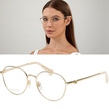 Gucci GG1145O Round Eyeglasses Frame Silver and Gold Metal Fashion 124599768