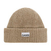 GANNI ラベルロゴウールビーニー ベージュ A4574 554 50792119 [P]
