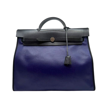 Hermes Coated Fabric Erbag 39 Bag Celine H Berlin Canvas Blue Ecru Noir 149038592