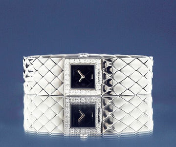 CHANEL Black Quilted Dial Premium Big Diamond Women's Steel Watch 149091164