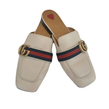GUCCI PEYTON ウェブストライプ ホワイト レザー GG 女性 レザー ブローファー ミュール スリッパ 423694 149119853