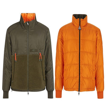 Moncler Logo Patch Fleece Mixed Reversible Goose Down Padding Khaki + Orange 1A00091 539ZD 835 159491612 [P]