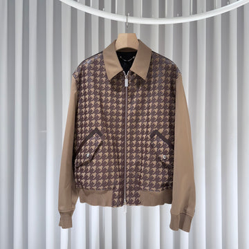 BERLUTI ハウンドトゥース ウール レザー ジップアップ ボンバー ジャケット 52 149163980