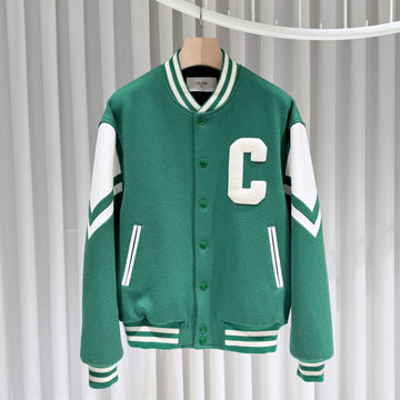 CELINE ジャクソン ウール テディ バーシティ ジャケット グリーン 46 149243623