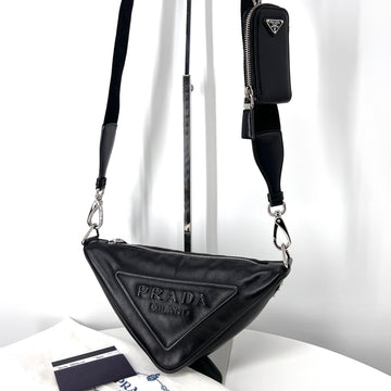 PRADA トライアングルレザートートバッグクロスバッグブラック（1BH190） 149253609