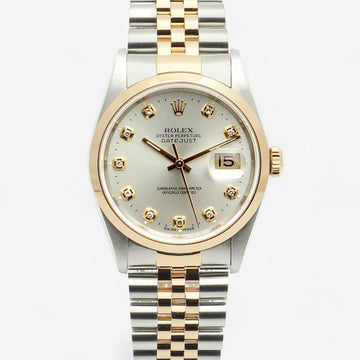 ROLEX 16203 デイトジャスト 36 シルバーダイヤル メンズ コンビウォッチ アフターセットダイヤ 1990年製 149304304