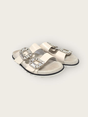 Roger Vivier White Slide Viv' Strass Buckle Slide Sandals Slippers 35 149322687