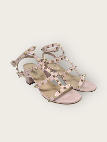 VALENTINO Rosa Rockstud Knöchelriemen High Heel Sandalen 35.5 149323034