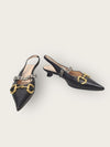 Gucci Black Leather Horsebit Slingback Shoes 149323096 [P]